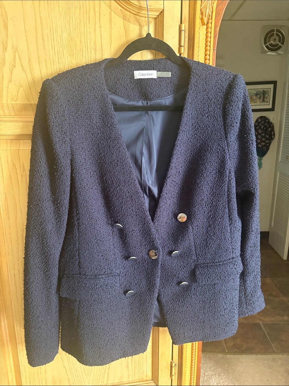 Calvin Klein Navy Textured Double-Breasted Blazer
